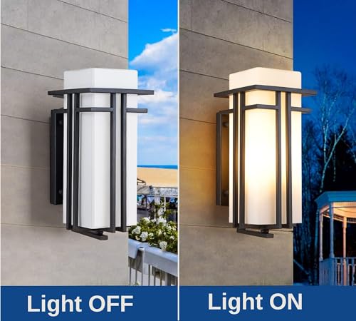 Image of Outdoor Wall Light Fixtures, Exterior Waterproof Lanterns, Porch Sconces Wall Mounted Lighting with Modern Frosted Glass, Black Aluminum Wall Lamps for Patio Front Door Entryway (TYP A, 15.4 inch)