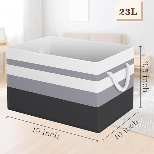 Storage Bin,Collapsible Storage Basket For Organizing,Large Storage Boxes With Rope Handles,Storage Containers,Gradient Grey,3 Pack