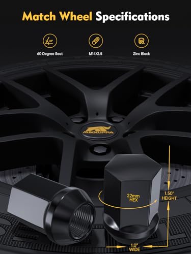 Image of MIKKUPPA M14x1.5 Lug Nuts, Replacement for Jeep Wrangler JL Grand Cherokee, Ram 1500 Dodge Charger Chevy Impala Factory Wheel, Black 20PCS One-Piece Design 7 /8 inch Hex Lug Nut Replace OEM 611-330
