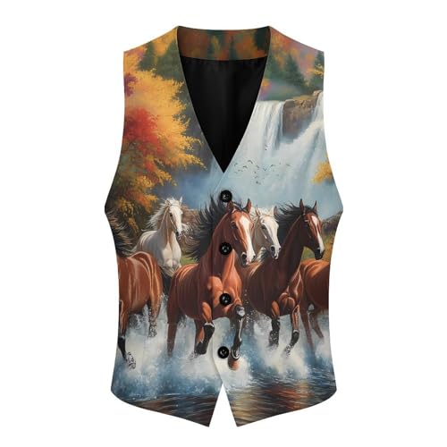 Horses Running River Autumn Trendy Vest Suit for Men V Neck Formal Dress Waistcoat Vests Business Slim Fit3