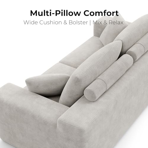 Image of LIKIMIO NovaBlock 78 inch Loveseat Sofa in a Box, Modern Deep Seat Cloud Boneless Couch, No Assembly Required, Upholstered Corduroy Sofa for Living Room, Apartment & Home Office, Greige