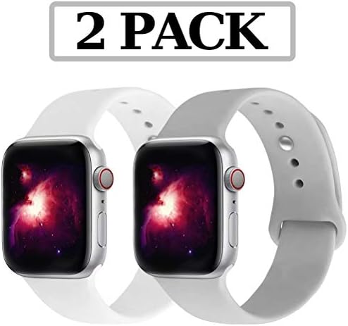 GZ GZHISY 2 Pack Compatible for Apple Watch Band 38mm 40mm, Soft Silicone Sport Strap Replacement iWatch Wristbands Compatible for iWatch Series 1, 2, 3, 4, 5, S/M, White, Stone