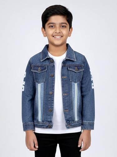 Image of KiddoPanti Boys Denim Jacket | Cotton Poly Blend with Spandex | Washed Denim, Full Sleeve | Button Closure & Front Flap Pockets | Collared Neck