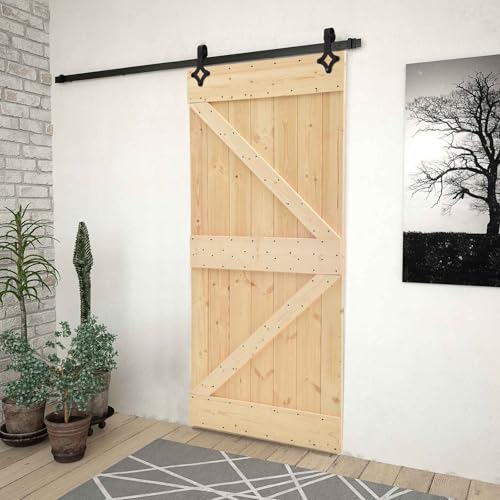 Teenpull Puerta corredera de madera maciza de pino natural y negro, 80 x 210 cm, con riel de acero pulverizado, ahorra espacio en interiores, montaje incluido
