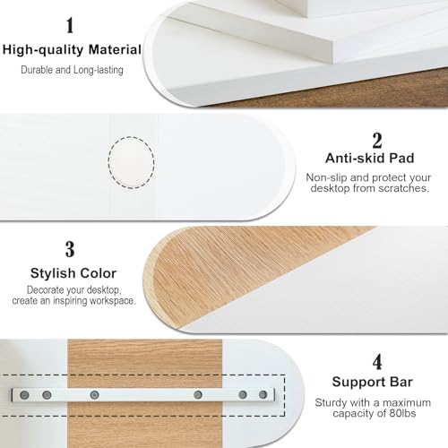 Image of TEAMIX 2 Tiers Desktop Monitor Stand Riser 20 Inch Printer Stand with Storage Small TV Riser Laptop Wooden Desk Organizer Shelf Bookshelf Maple (White+Maple, 2 Tiers) | Laptop /PC /Printer /Keyboard Storage, Ergonomic Design, 15mm thick Sturdy Wood Boards, TV Stand, Home Office Desk Accessories