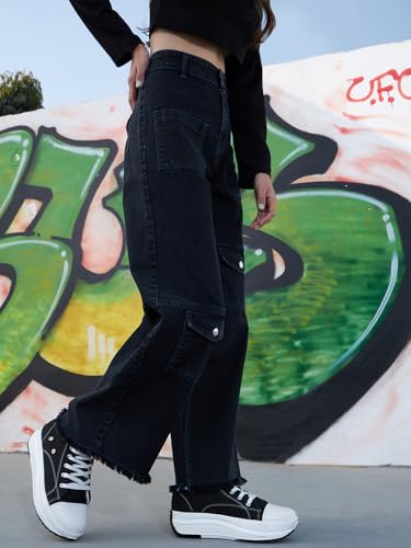 Image of Noh.Voh - SASSAFRAS Kids Black Acid Wash Raw Hem Straight Jeans