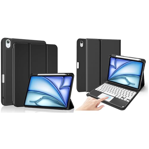 ProCase Black Smart Folio Case and Touchpad Keyboard Case Bundle for iPad Air 11 Inch M4 2026/M3 2025/M2 2024, Trifold Stand Folio with Pencil Holder, Detachable Wireless Keyboard with Touch