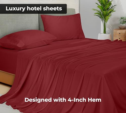 Image of Royale Linens Twin Flat Sheet - Ultra Soft Brushed 1800 Microfiber Flat Sheets Only - Wrinkle Free & Stain Resistant - Hotel Quality Top Sheet for Bed (Twin, Tango Red)