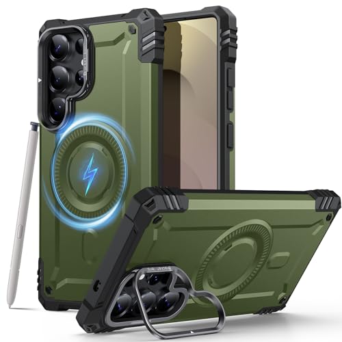 JAME for Samsung Galaxy S25 Ultra Case with Stand [Built-in Camera Kickstand] Militaty Grade Drop Protection Rugged Case Compatible with MagSafe Accessories for Galaxy S25 Ultra Case, Alpine Green