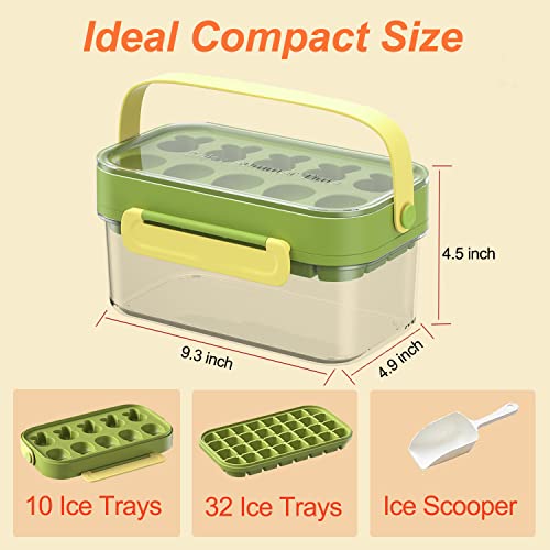 Ice Cube Trays With Lid, 32+10 Stackable Ice Trays For Freezer With Ice Bin, Scoops, Small Ice Cube Mold Perfect For Drink Reusable, Bpa Free-Green #TOP1