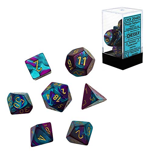 Chessex CHX26449 Dice, Gemini Purple-Teal/Gold, One Size, Purple/Teal/Gold