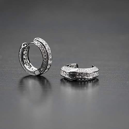 White Gold 925 Sterling Silver Iced 5A Cz Cool Hoop Earrings For Men Women Chanel Set Hypoallergenic Unisex Small 12mm Cartilage Huggie Hoops Jewelry Gifts For Dad Fathers4