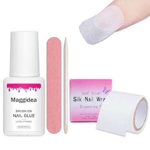 Nail Repair Kit for Broken Natural Nails Silk Nail Wrap with Brush-On Nail Glue Nail File & Stick Fix Cracked Split or Damaged Nails at Home