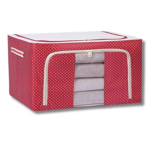Image of RENVA polycotton Clothes Storage Organizer Bins, Foldable Storage Bins-Cloth Steel Frame Storage Box with Foldable Clear Window & Reinforced Handles (Red, 24L-1)