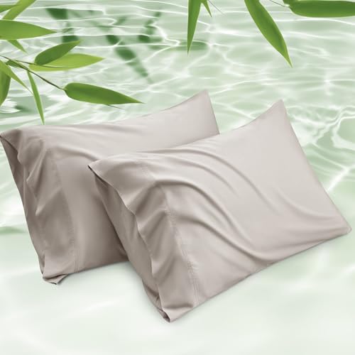 Bedsure Cooling Pillow Cases Queen Size Set of 2, Rayon Derived from Bamboo Queen Pillowcases, Line Pillow Cases, Breathable & Silky Soft Bedding Pillow Covers with Envelope Closure, 20x30 Inches