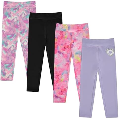 BTween Girls’ 4 Pack Leggings Set, Exercise, Sports Tights with Wide Waistband for Girls, LAVEN,6 Cover