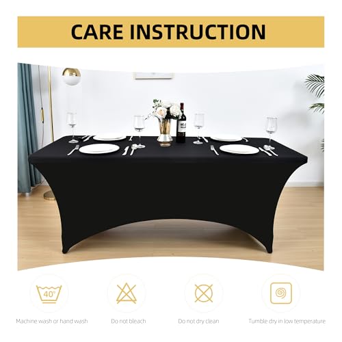 2-Pack 6ft Black Spandex Table Covers for Rectangle Standard Folding Tables - Wrinkle Resistant Stretch Tablecloths - Ultimate Fitted Table Protector for Parties, Trade Shows, Banquet - Image 7