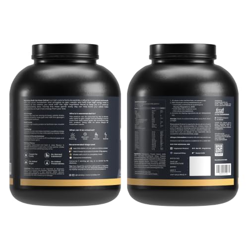 Image of Nutrabay Gold Bulk Up Mass Gainer Powder - 3kg, Strawberry | 30g Protein, 104g Carbs, 554 Calories | Easy to Digest | 100% Veg Muscle Building & Weight Gainer Supplement for Men & Women
