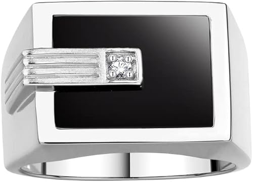 Rylos Anillo de diseño para hombre en plata de ley 925 presenta un diamante centrado en ónix negro, rojo, azul, cuarzo verde o ojo de tigre,