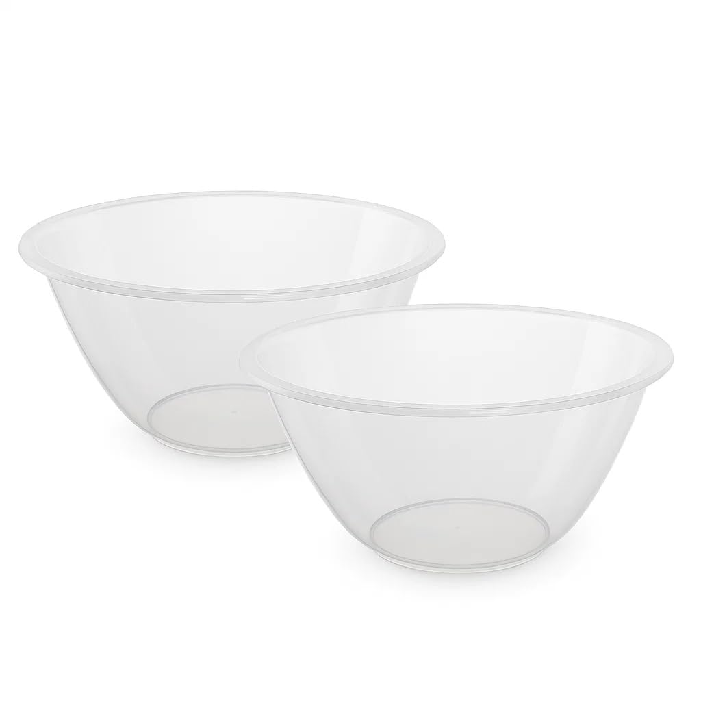 TSA 2 x Clear Mixing Bowl 30cm - Lightweight Plastic Bowl for Baking, Cooking, Salad & Kitchen Food Prep - Reusable Transparent Multipurpose Bowl