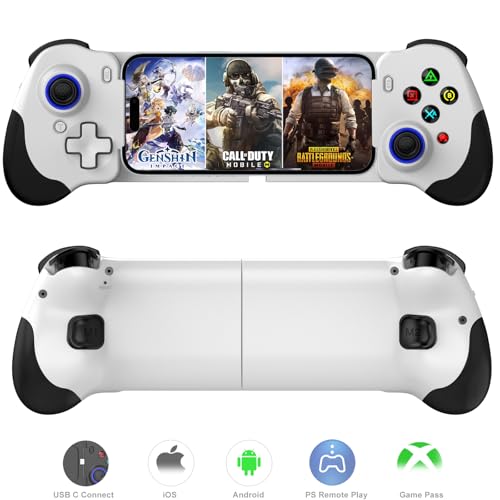 Megadream USB-C Mobile Gaming Controller für iPhone 15/16 Serie & Android, PS Remote Player Gamepad für PS5/PS4/Xbox/PC, Cloud Gaming Joystick, Hall Joysticks/Hall Trigger-schwarz