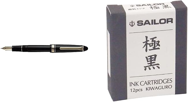 Set Purchase Sailor 13-0604-120 Fountain Pen, Pro Fit Casual, Gold Trim, Black, Bold Point, 11-0570-620 & Fountain Pen, Pigment Cartridge Ink, Ultra Black