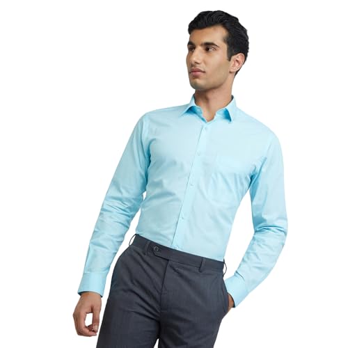 Image of Raymond Men Slim Fit Solid Pattern Pure Cotton Semi Cutaway Collar Full Sleeve Formal Shirt