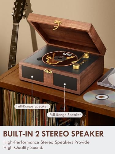 Image of CD Player with Built-in Speakers Portable with Bluetooth Input&Output Nostalgic Desktop CD Players for Home Music Box Player with Stereo Sound Remote Control Brown