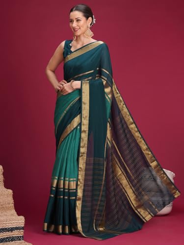 Image of AKHILAM Women's Mysore Silk Ombre Woven Design Saree With Unstitched Blouse Piece (KUSUM4101 NSM Parent)