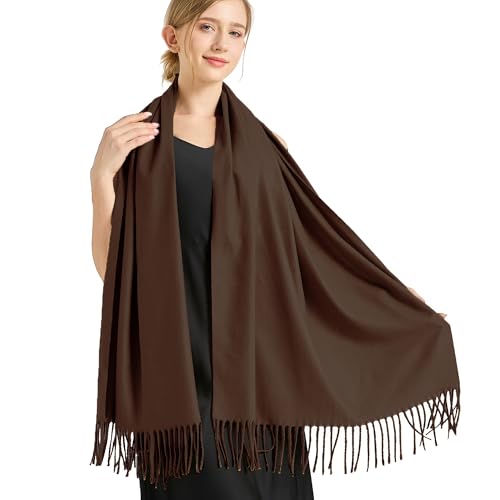 Ciormis Winter Scarf for Women Coffee Pashmina Shawl Wraps Pashmina Shawls for Evening Dresses Warm Large Scarves Wedding Shawl (Coffee)