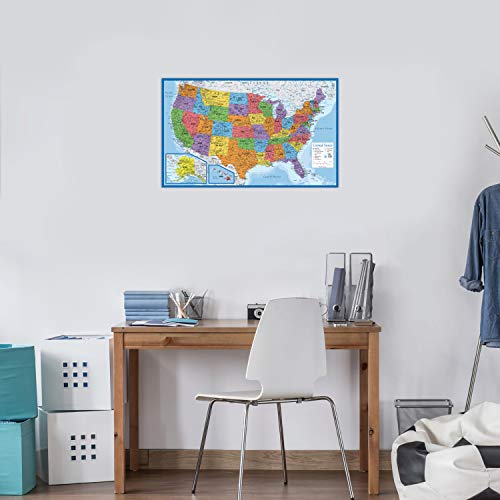 Palace Learning 2PK-BLUE-USA/WORLD-18X29 Laminated World Map & Us Map Poster Set - 18 Inch X 29 Inch - Wall Chart Maps Of The World & United States - Made In The Usa thumb #5