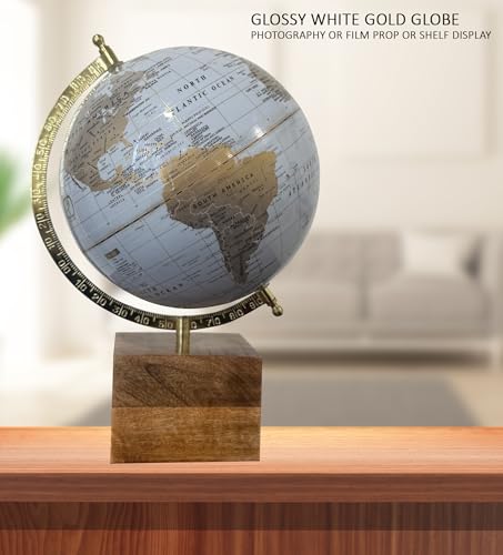 Image of 8 Inch Rotating World Globe with Metal Arc and Wooden Base for Office Table, Geography Learning, Studio or Cafe Decoration, Unique Gifts, Birthday and Anniversary Gift.