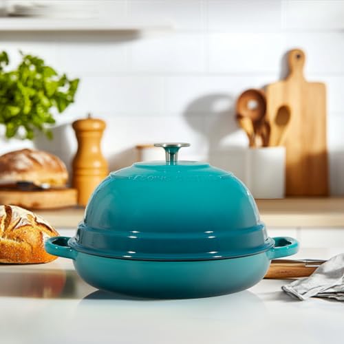 EDGING CASTING Enameled Cast Iron Dutch Oven Pot with Lid, Round Bread Oven for Homemade Sourdough Bread Baking, 6 Quart, Darkcyan by EDGING CASTING - Used condition - Image 7