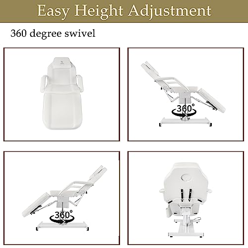LUXMARS Hydraulic Facial Chair Adjustable Swivel Tattoo Chair Beauty Spa Bed for Eyelash Extensions with Stool White - Image 5