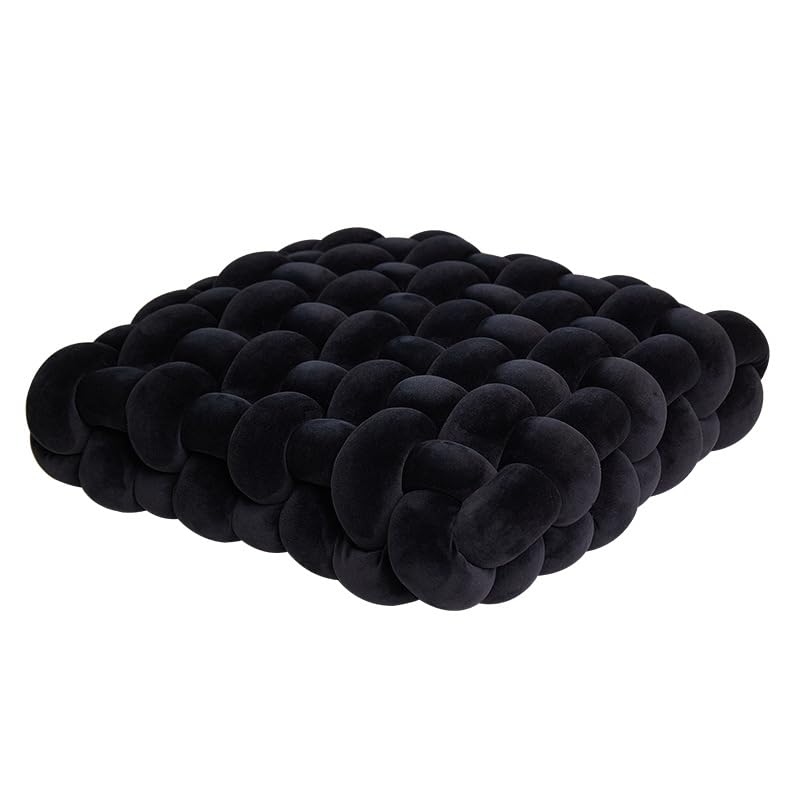 JWSYBD Knot Ball Pillow with Soft Velvet Short Plush Sensory Cushion Pillows Round Home Decoration Throw Knotted Handmade Cuddle Boucle Square for Sofa Bed Office Room Reading (Black,12 * 13 * 5in)