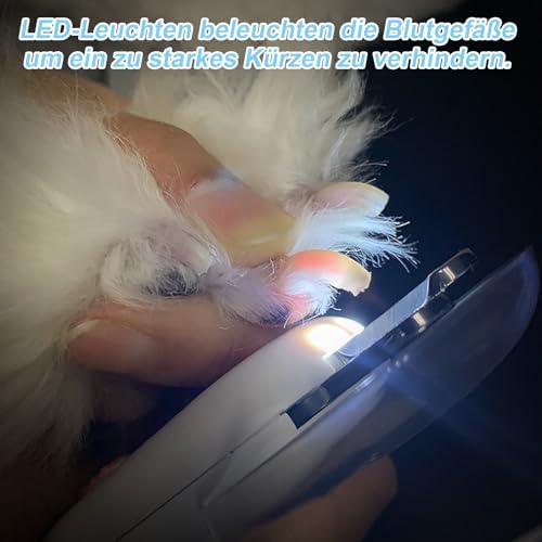 Uncle Yang Tier Nagelknipser mit LED Licht – Krallenschneider aus Edelstahl mit Feile & Spritzschutz, Haustier Krallenschere für Katzen Hunde Kaninchen Kleintiere (Blau)