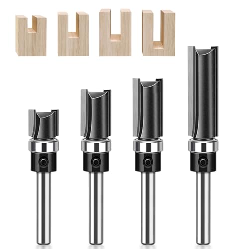 GIONAR Ensemble de 4 Fraise Defonceuse, Diamètre de Tige de 6mm, Fraise a Copier avec Profil Droit, Matériau en Carbure de Tungstène, pour Bois/Panneaux...