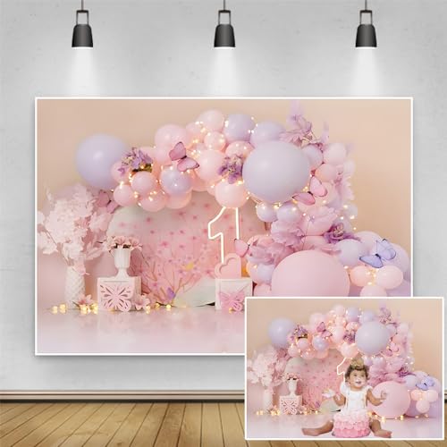 Fondo Fotográfico Vinilo 7x5ft Rosa Morado Cumpleaños miniatura 1