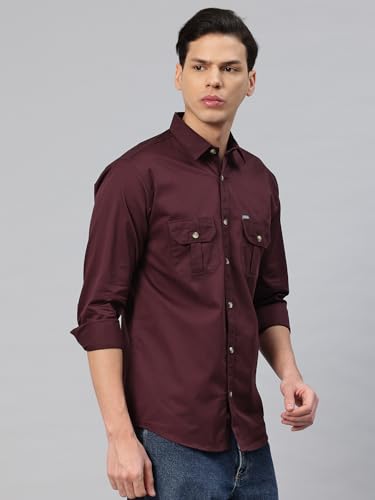 Image of Majestic Man Men's Washed Cotton Twill Casual Shirt -| with Dual Flap Pockets - Slim Fit | Full Sleeve | Casual Wear | Trendy & Comfortable