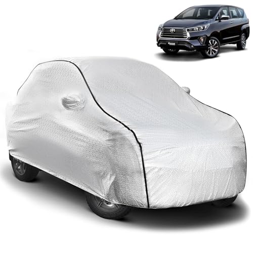 Image of Pivalo Car Cover for Innova Crysta All Model & Years (2005-2025) 100% Waterproof with Mirror Pockets, Triple Stitched Bottom Elastic Dustproof Full Body Protection (Heat & UV Resistant, Silver)