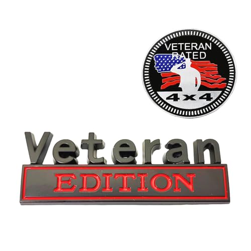 Image of Pair Set Veteran Edition Rated 4x4 Emblem Metal Badge Nameplate Sticker Replacement for Universal Vehicle, Truck, SUV,Motorcycle, Rear Trunk Decals (Black Red)