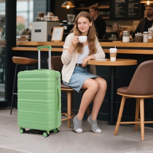 20 24 28 Inch 3 Piece ABS Spinner Luggage Set Carry On Suitcase Matching Color Combination Lock Green Durable Lightweight (Green + ABS)3