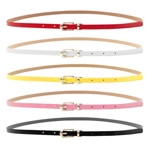 Keboyoe Skinny Frauen Ledergürtel Dünner Gürtel Damen Dünner Taillengürtel Schmaler Taillengürtel Verstellbar Damen Schmal Gürtel mit Goldschnalle für Hosen Jeans Kleider (5, 105 * 1CM)