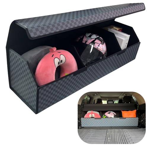 MAIBAOYUAN Car Trunk Organizer for Dodge Nitro - Custom Fit,All-Season Use,Large Space Outdoor Trunk Organizer Leather,Black & Gray Check,for Dodge Nitro 2007-2011