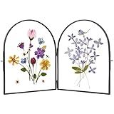 REDHUGO Double Glass Frame for Pressed Flowers Handmade, Pressed Flower Frame, Hinged Tabletop Brass Photo Frames, Dried Flower Display Folding Picture Frame for Home, ArcShaped, Black, 8×10 Inches