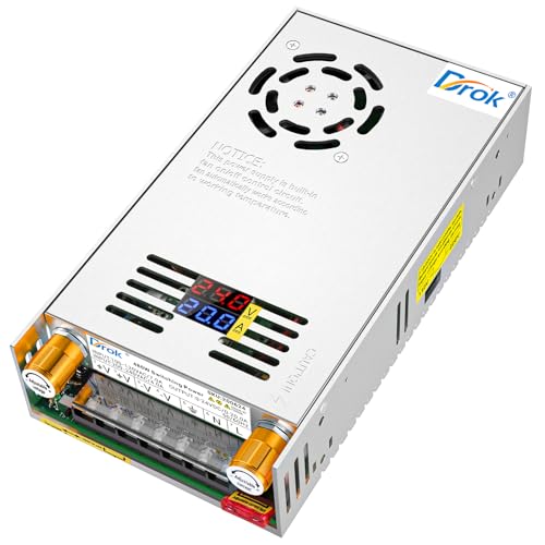 Image of DROK 24V Power Supply, AC 110V /220V to DC 0-24V 0-20A 480W Buck Converter, Volt Amp Adjustable Adapter Regulated 5V 12V 24V Volt Switching Voltage LED Transformer Charger for Computer CCTV Lab