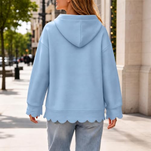 Hooded Sweatshirts for Women Cotton Scalloped Hem Fashion Pullover Tops - image 3