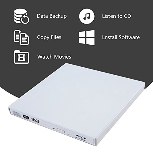 External Blu-ray DVD CD Drive USB 2.0 3D Blu-Ray Player Portable CD/DVD-ROM Burner BD-ROM for PC Compute Desktop Notebookr (White) - Thumbnail 3