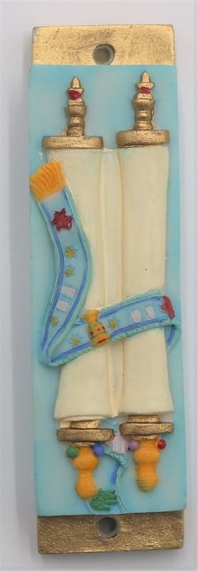 Mezuzah en céramique Torah de Majestic Giftware - Artisanat bleu clair de 10,2 cm