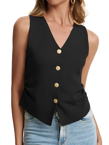 Image of Sweater Vest Women Dressy Button Up Knit Sleeveless Tank Tops Work Business Casual Outfits Summer